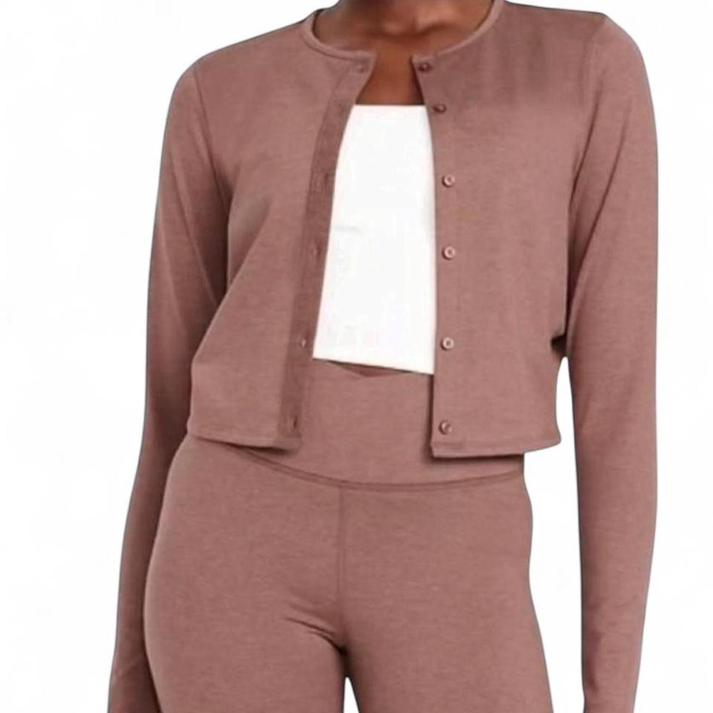 Old Navy Active Brown Cloud+ Comfy Cropped Cardigan Yoga Top Womens L